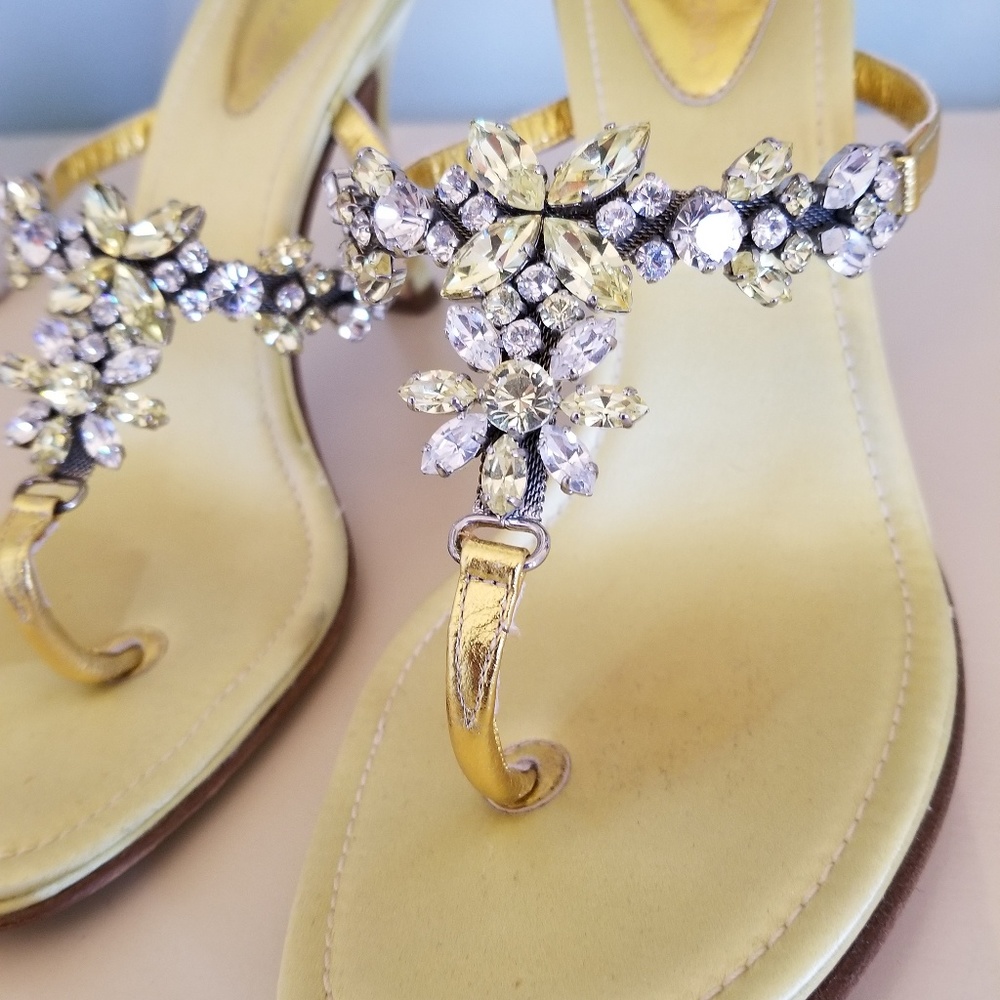 Swarovski crystal BCBG yellow silk heels